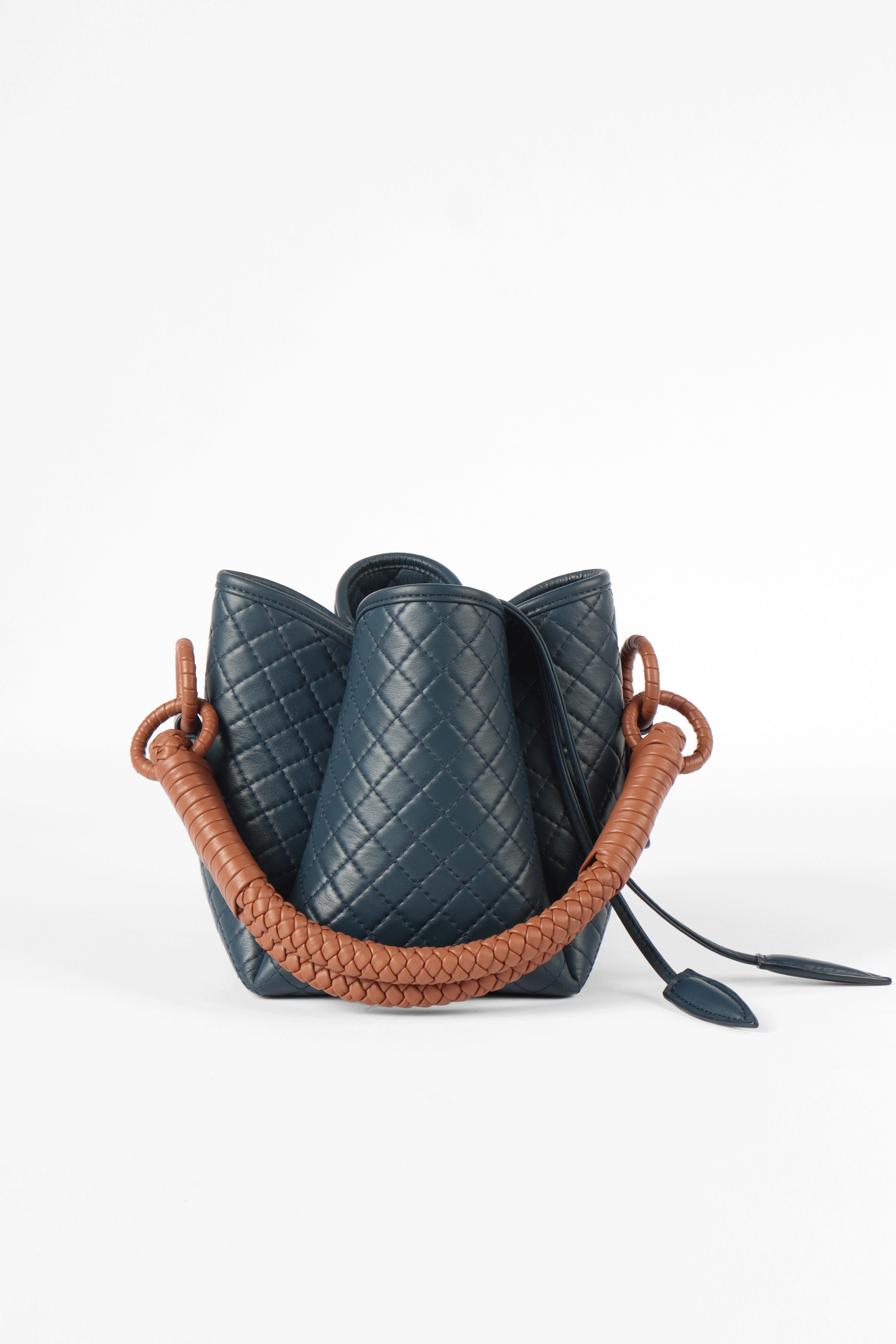 Tulip Mini Bucket Bag, Navy Blue & Brandy