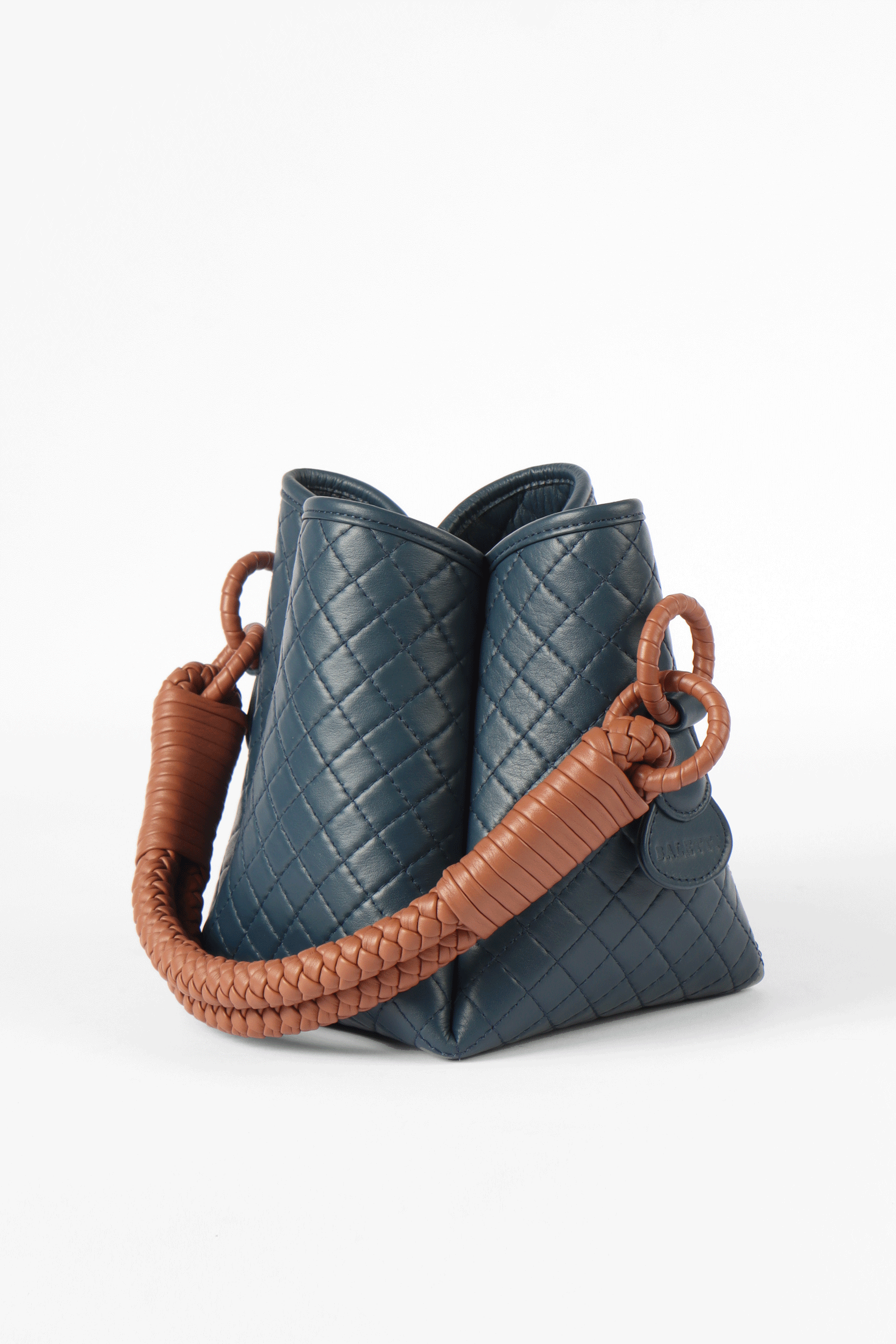 Tulip Mini Bucket Bag, Navy Blue & Brandy