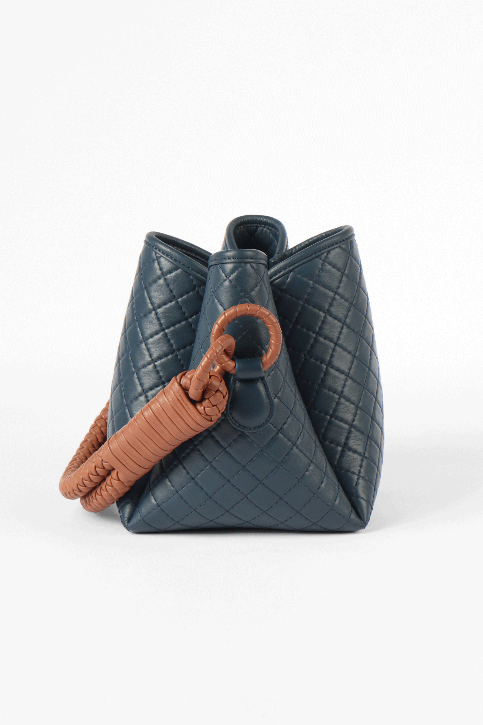 Tulip Mini Bucket Bag, Navy Blue & Brandy