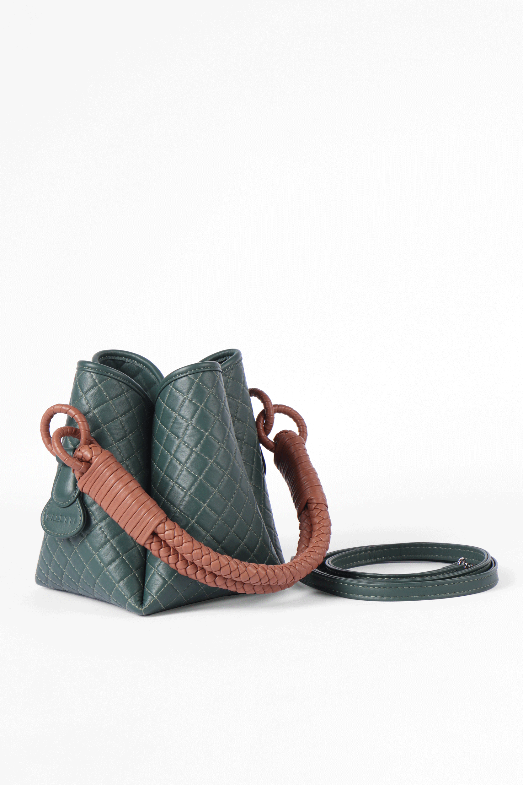 Tulip Mini Bucket Bag, Green & Brandy