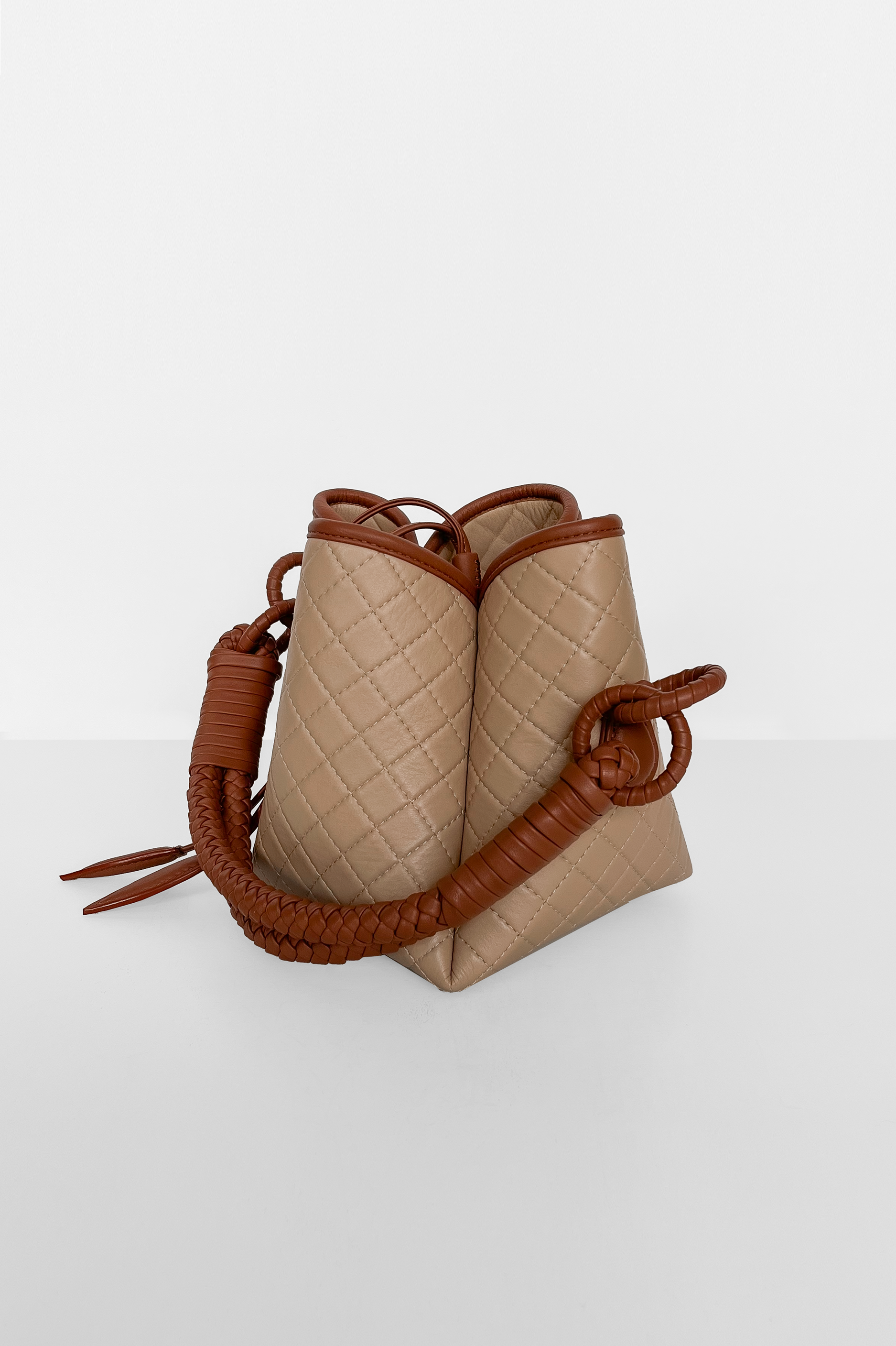 Tulip Mini Bucket Bag, Cappuccino & Brandy
