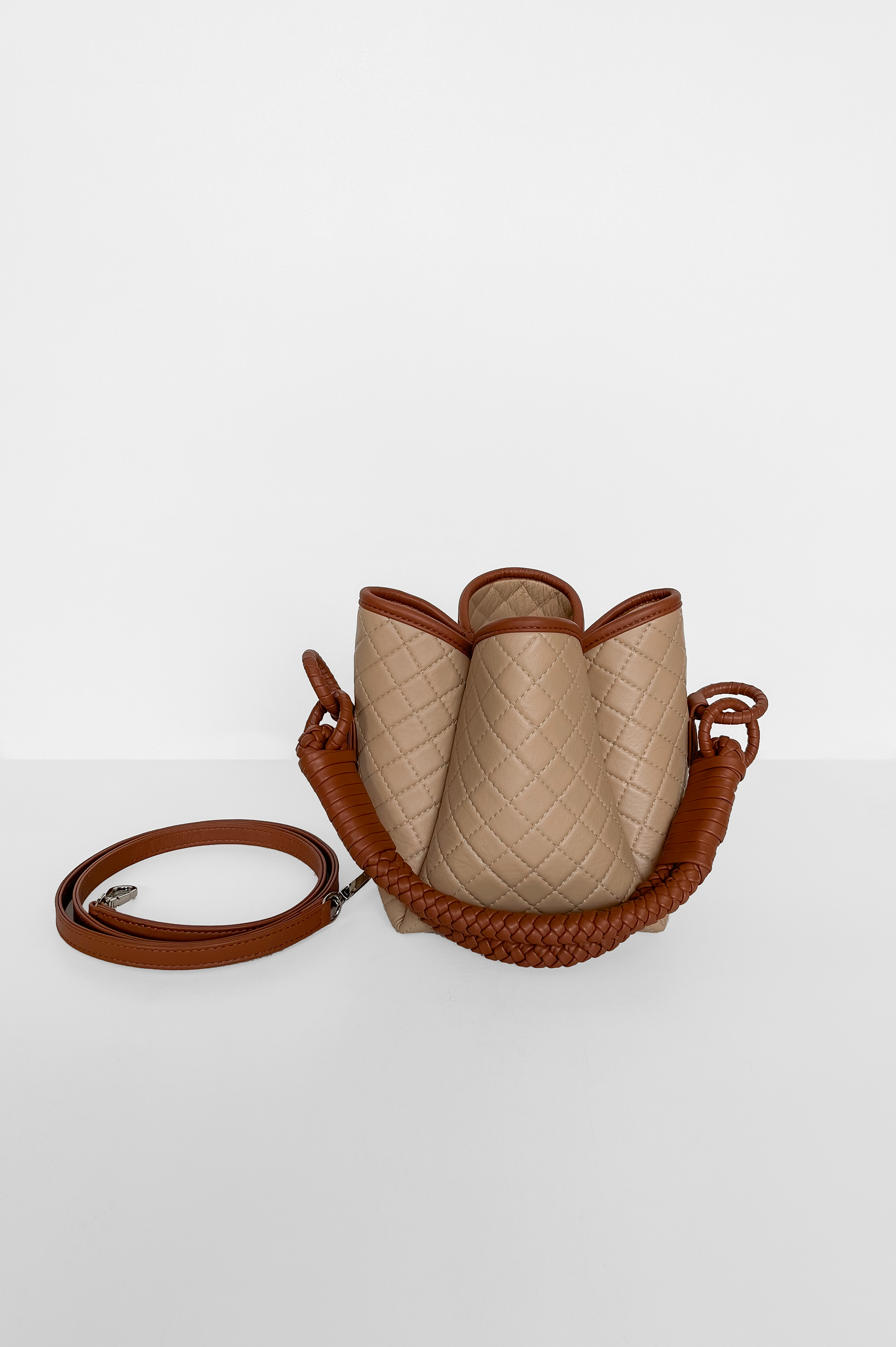 Tulip Mini Bucket Bag, Cappuccino & Brandy
