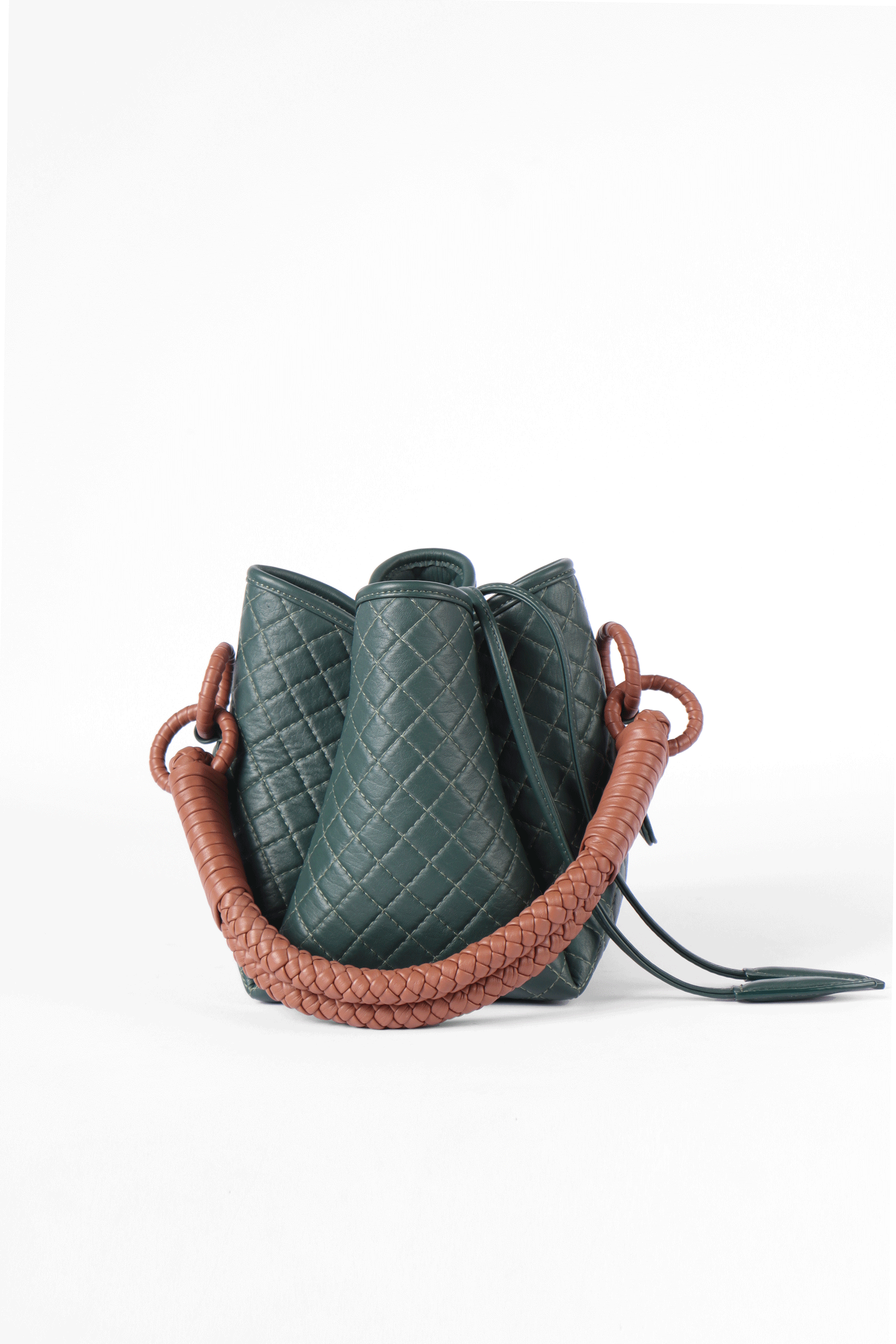 Tulip Mini Bucket Bag, Green & Brandy