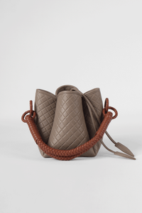 Tulip Mini Bucket Bag, Taupe & Brandy