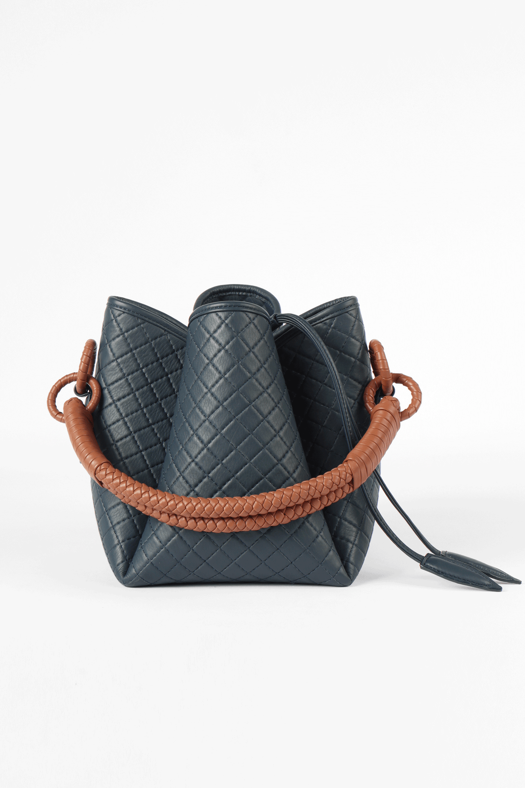 Tulip Bucket Bag, Navy Blue & Brandy