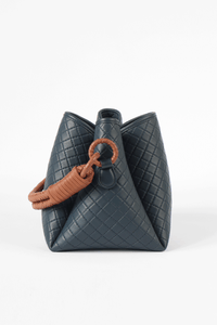 Tulip Bucket Bag, Navy Blue & Brandy