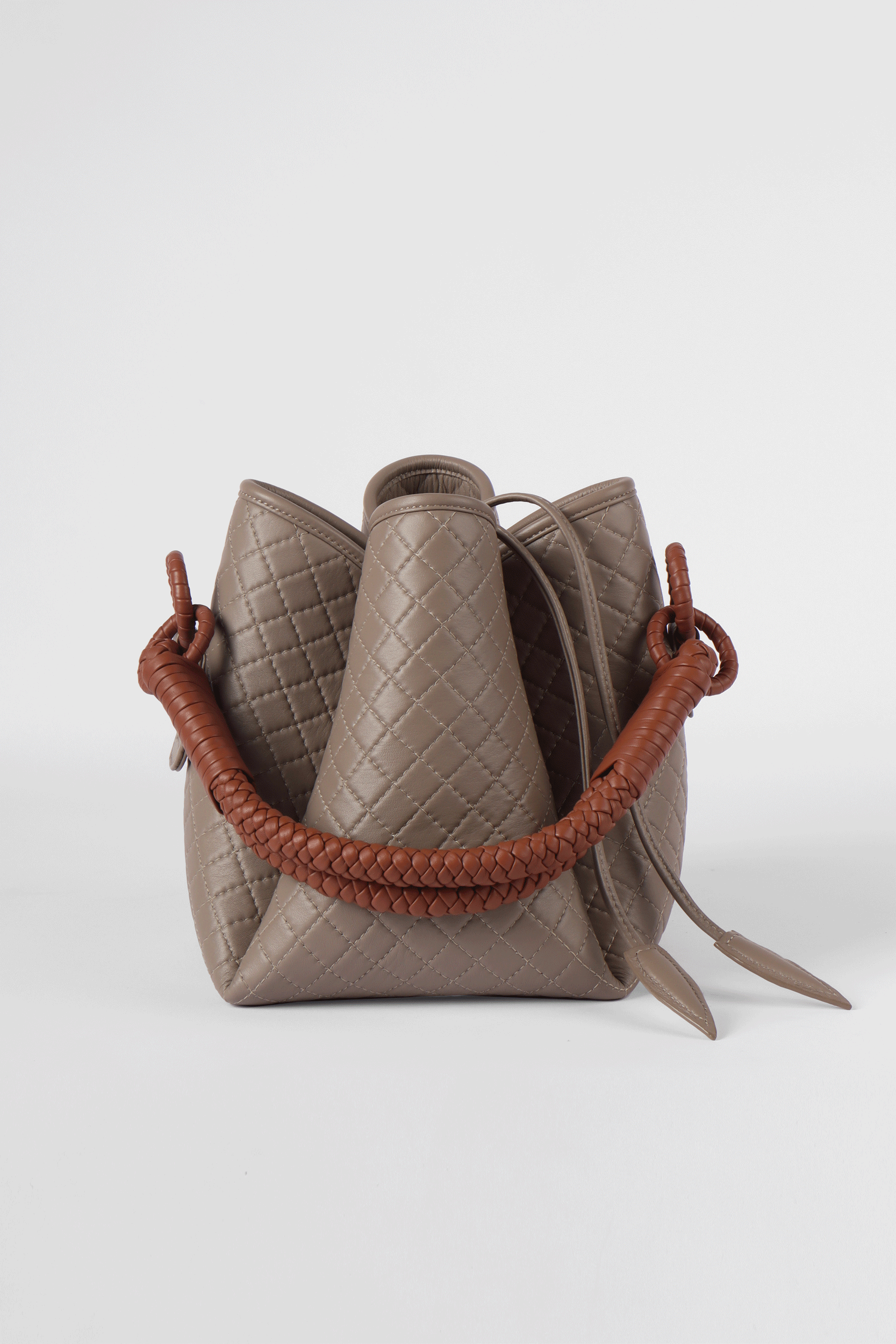 Tulip Bucket Bag, Taupe & Brandy