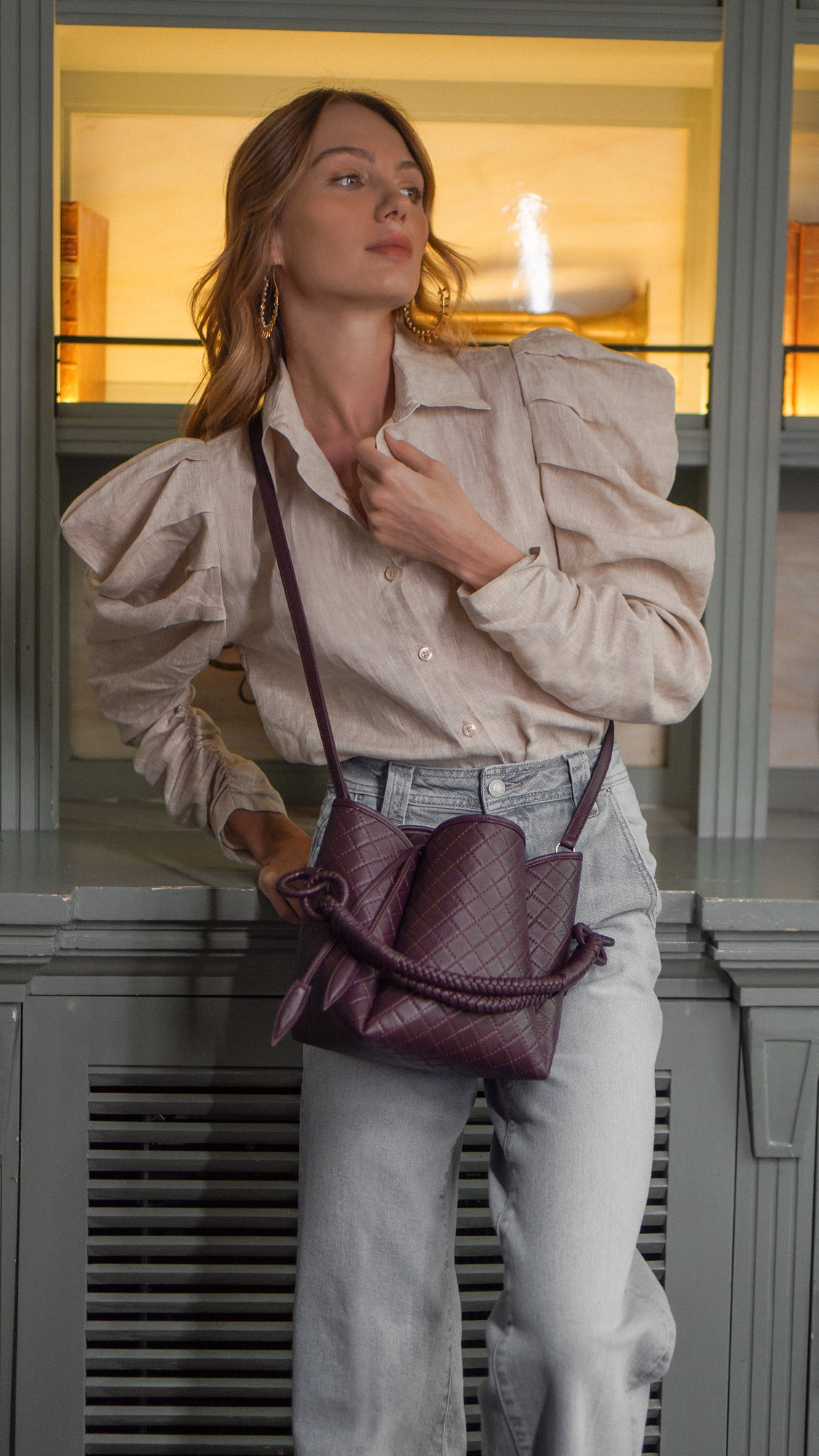 Burgundy online bucket bag